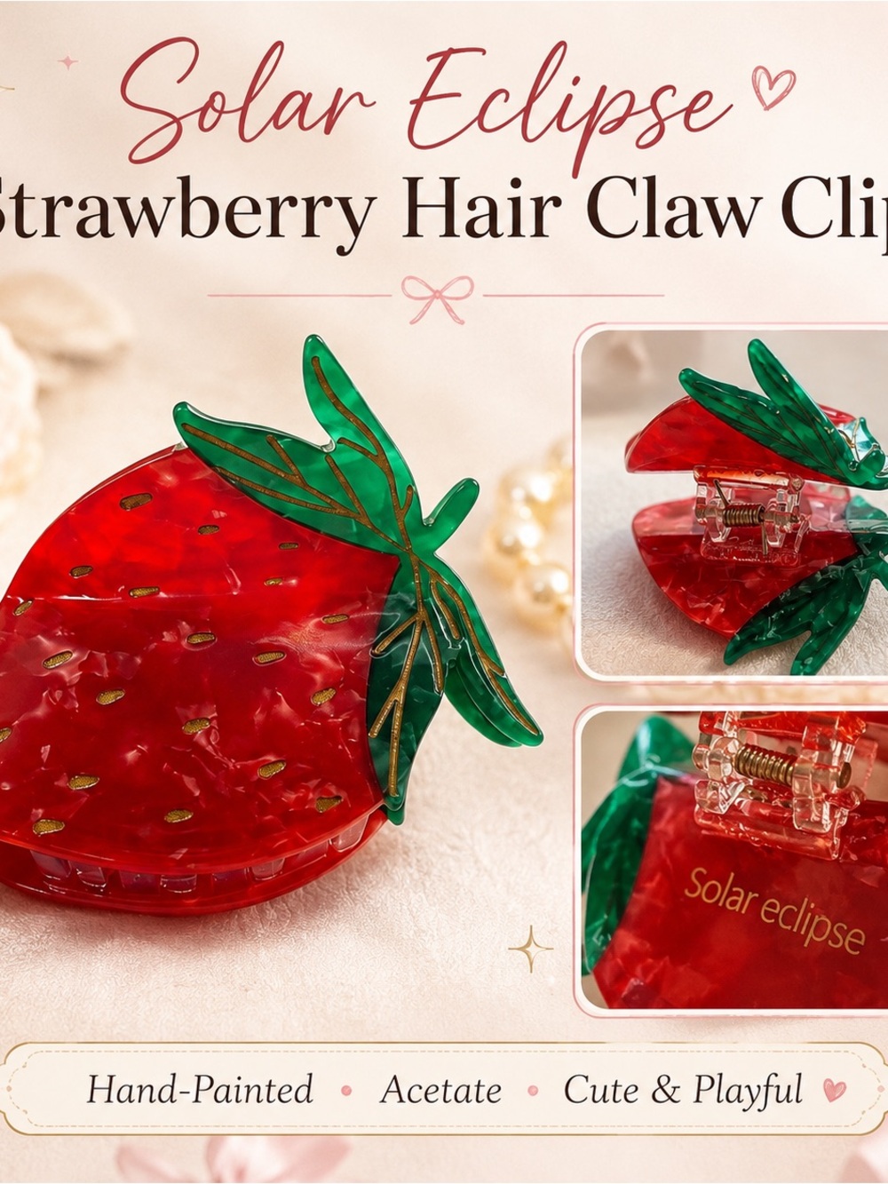 Eclipse Strawberry Hair Claw Clip - Red & Green